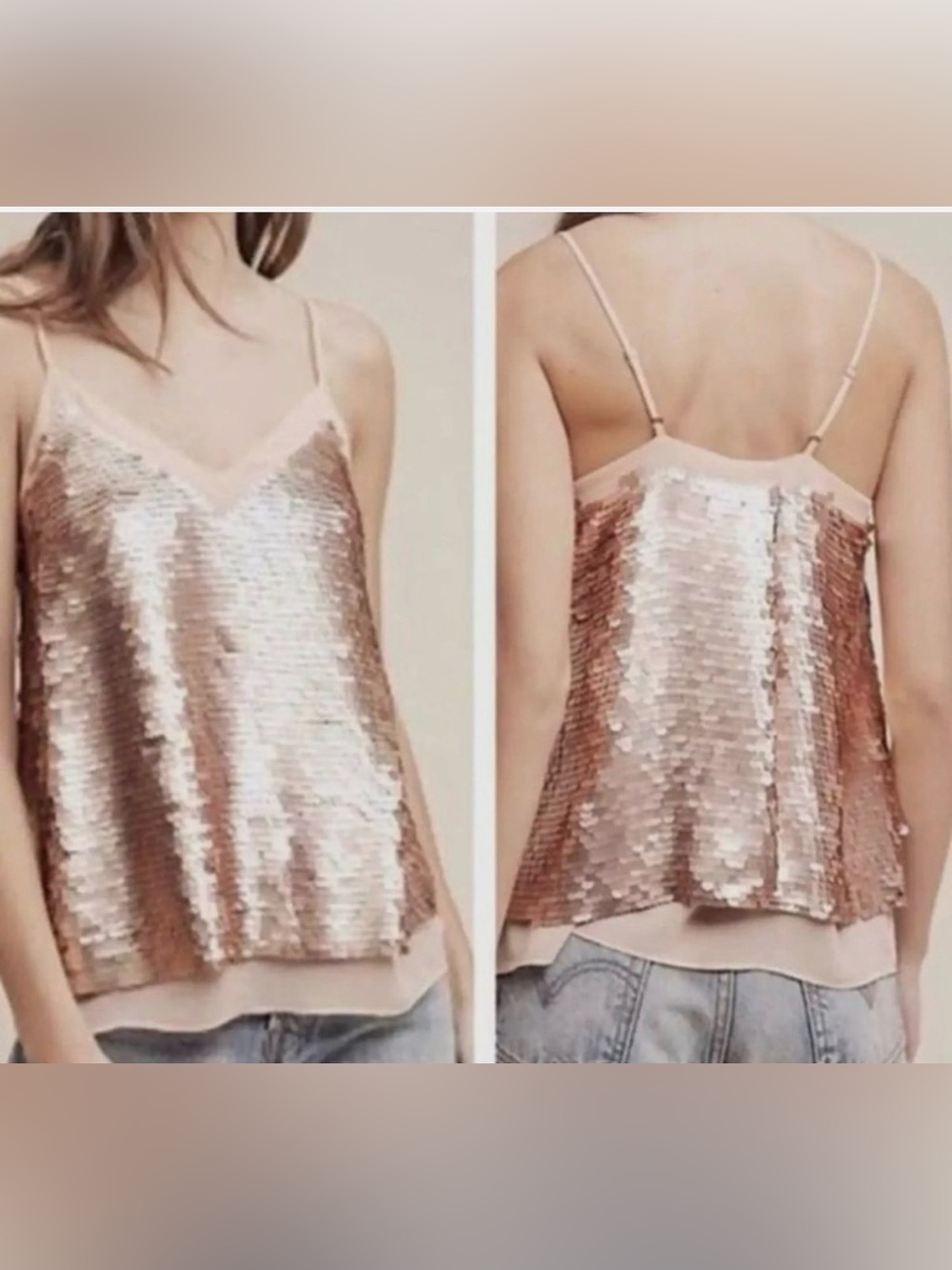 Anthropologie MOULINETTE SOEURS Pink Sequins Embellished Cami TOP